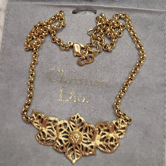 Dior Jewelry | Vintage Christian Dior Germany 1980s Chain Link Floral Necklace - Picture 1 of 9